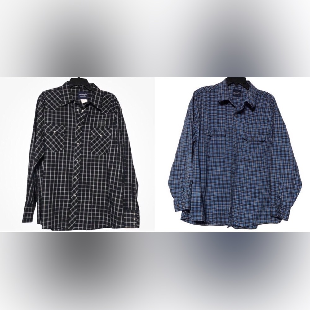 Wrangler Plaid Button Western shirts x2 blue plaid & black/white plaid men’s XL